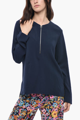 Blusa Asimmetrica a Maniche Lunghe con Mezza Zip