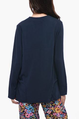 Blusa Asimmetrica a Maniche Lunghe con Mezza Zip