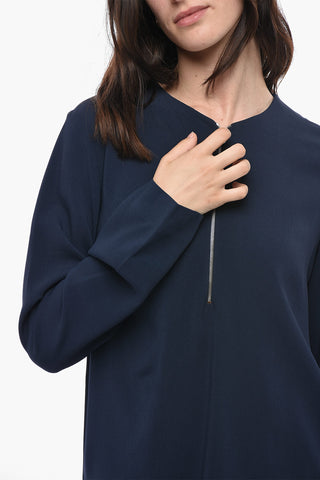 Blusa Asimmetrica a Maniche Lunghe con Mezza Zip