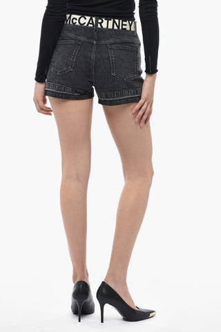 Shorts in Denim con Banda in Vita Logata