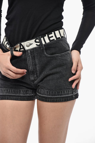 Shorts in Denim con Banda in Vita Logata