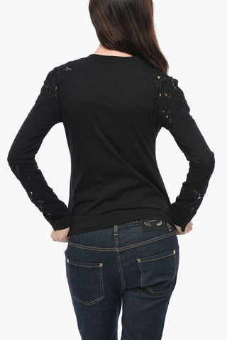 T-Shirt a Maniche Lunghe in Cotone con Inserti Ricamati