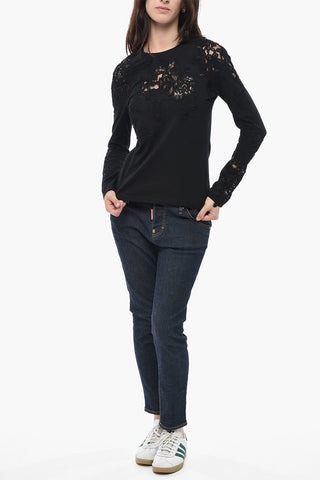 T-Shirt a Maniche Lunghe in Cotone con Inserti Ricamati