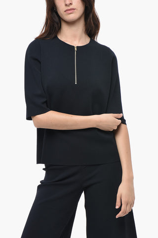 Top in Maglia a Maniche Corte con Mezza Zip
