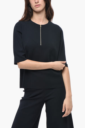 Top in Maglia a Maniche Corte con Mezza Zip