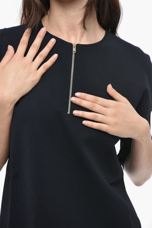 Top in Maglia a Maniche Corte con Mezza Zip