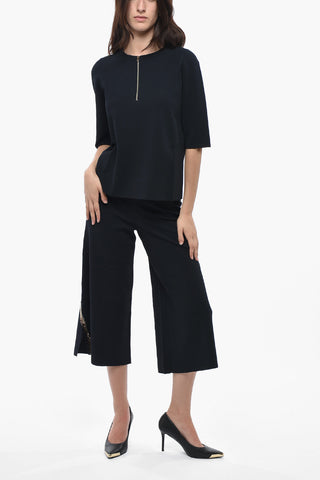 Top in Maglia a Maniche Corte con Mezza Zip