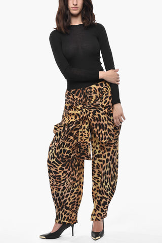 Pantaloni In Seta Con Stampa Animalier