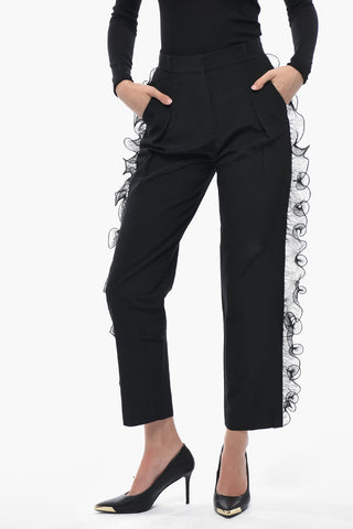 Pantaloni in Misto Cotone con Profili Ruffle