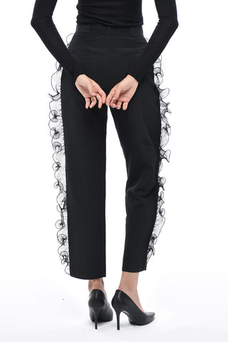 Pantaloni in Misto Cotone con Profili Ruffle