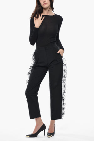 Pantaloni in Misto Cotone con Profili Ruffle