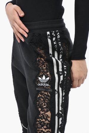 ADIDAS Joggers in Misto Cotone con Inserti Laterali in Pizzo