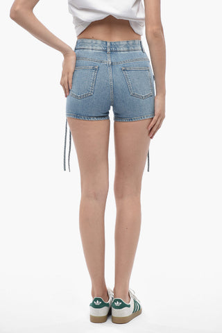 Shorts in Denim Lavaggio Chiaro con Dettagli Lace-up