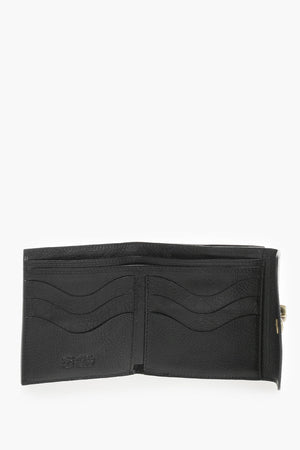 Hammered Leather Wallet With Gold-Effect Button