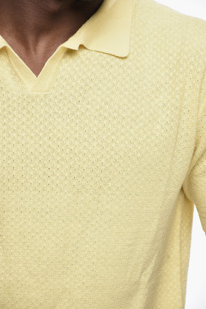 Polo in Lino e Cotone a Collo Aperto