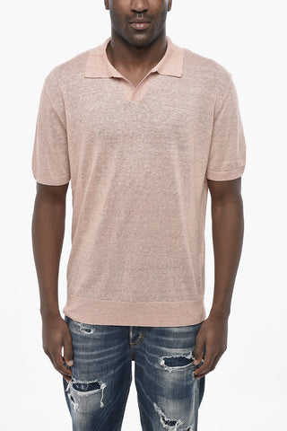 Cotton and Linen Polo with Open Collar