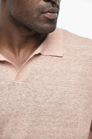 Polo In Cotone e in Lino con Collo Aperto
