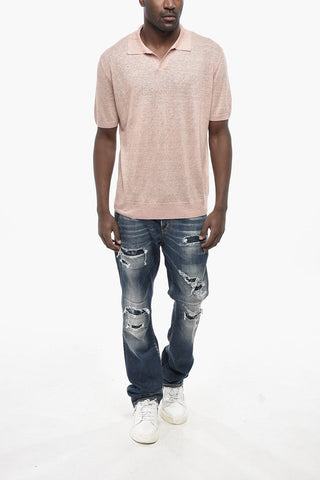Cotton and Linen Polo with Open Collar