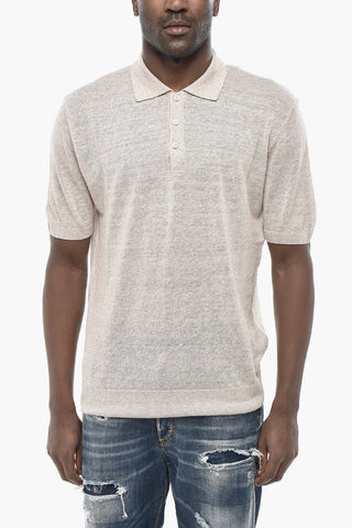 3-Knopf-Poloshirt aus Baumwolle und Leinen