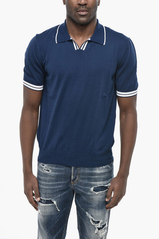 Cotton Knit Top With Short Sleeves And Polo Collar