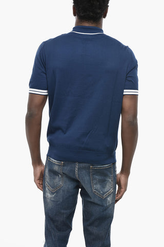 Cotton Knit Top With Short Sleeves And Polo Collar