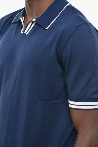Cotton Knit Top With Short Sleeves And Polo Collar