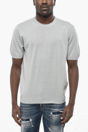 Unifarbenes Rundhals-T-Shirt aus Leinenmix