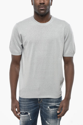 Unifarbenes Rundhals-T-Shirt aus Leinenmix