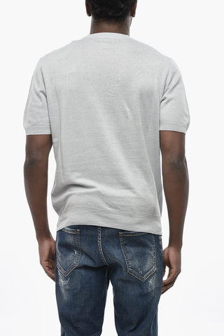 Unifarbenes Rundhals-T-Shirt aus Leinenmix