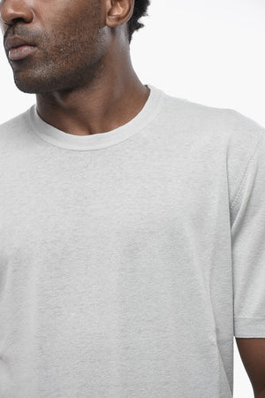 Unifarbenes Rundhals-T-Shirt aus Leinenmix