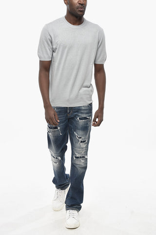 Unifarbenes Rundhals-T-Shirt aus Leinenmix