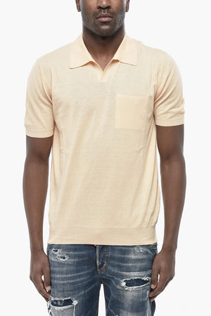 Solid-Color Polo with Open Collar and Chest Pocket