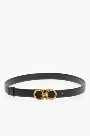 Leather Belt With 25mm Gold-Effect Gancini Buckle