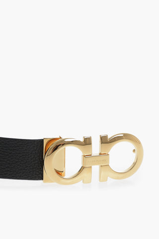 Wendbarer Gürtel aus genarbtem Leder mit 35mm goldener Gancini-Schnalle