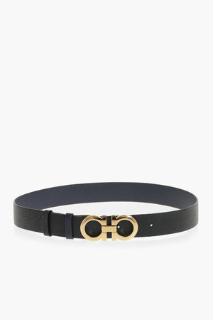 Reversible Pebbled Leather Belt With 35mm Gold Gancini Buckle