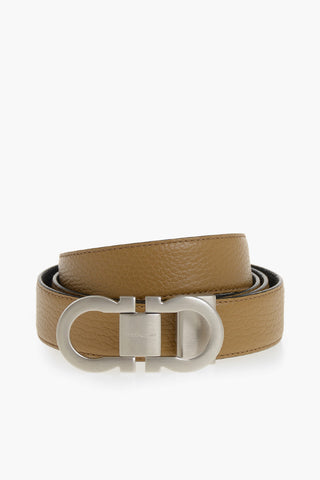 Cintura Reversibile in Pelle Martellata con Fibbia Gancini 30mm