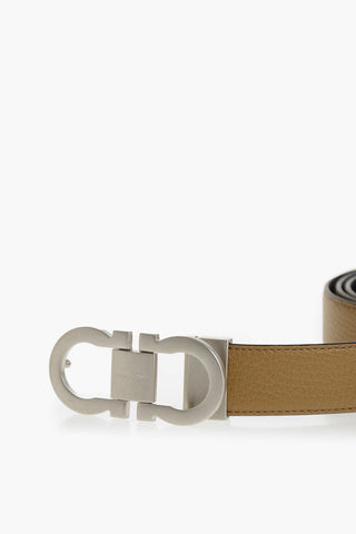 Cintura Reversibile in Pelle Martellata con Fibbia Gancini 30mm