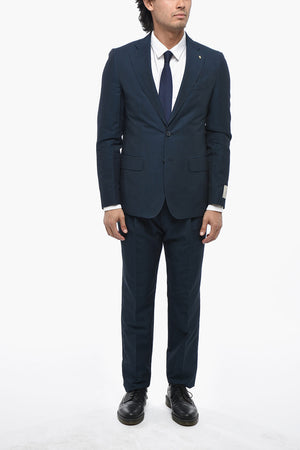 CC COLLECTION Abito a due Bottoni in Cotone e Lino con Revers Classico e Doppio Spacco Laterale