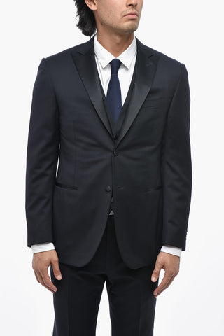 3-Piece Virgin Wool Suit With Satin Peak Lapel
