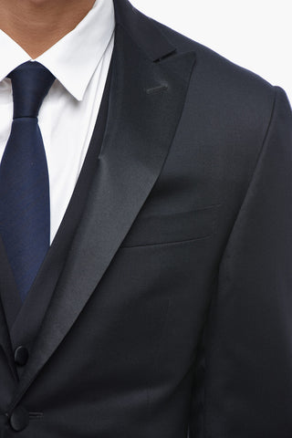 3-Piece Virgin Wool Suit With Satin Peak Lapel