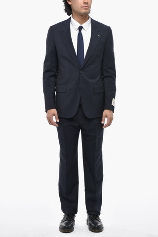 CC COLLECTION Virgin Wool and Mohair 2-Button Suit With Two Side Vents And Peak Lapel