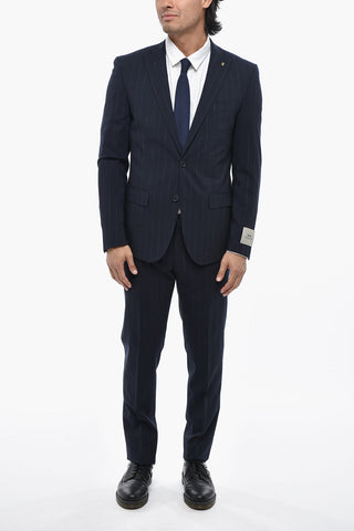 CC COLLECTION Pinstripe Virgin Wool-Blend Suit with Flap Pockets