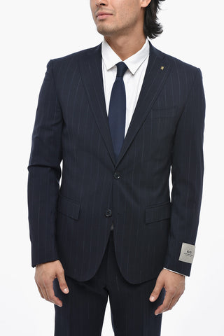 CC COLLECTION Pinstripe Virgin Wool-Blend Suit with Flap Pockets