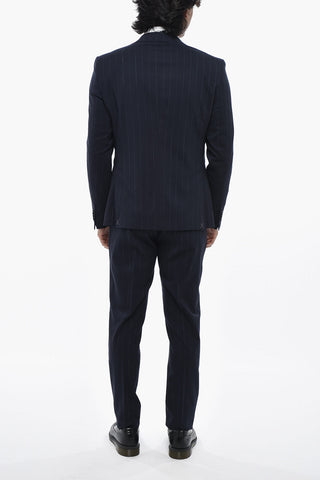 CC COLLECTION Pinstripe Virgin Wool-Blend Suit with Flap Pockets