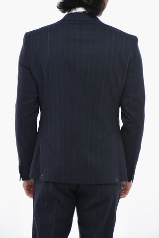 CC COLLECTION Pinstripe Virgin Wool-Blend Suit with Flap Pockets