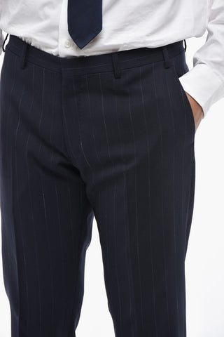 CC COLLECTION Pinstripe Virgin Wool-Blend Suit with Flap Pockets