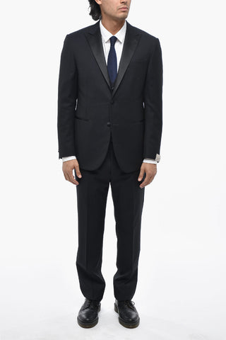 3-Piece Virgin Wool Jacquard Suit With Satin Peak Lapel