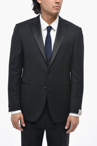 3-Piece Virgin Wool Jacquard Suit With Satin Peak Lapel