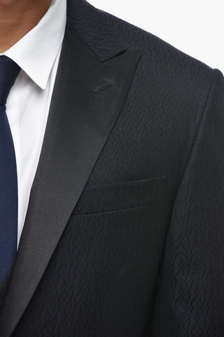 3-Piece Virgin Wool Jacquard Suit With Satin Peak Lapel