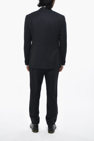 3-Piece Virgin Wool Jacquard Suit With Satin Peak Lapel